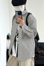 潮流新款大码港风条纹长袖衬衫男外套设计感衬衣情侣CS017-P30，男装衬衫，星座301C-5