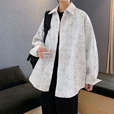 压花碎花衬衫长袖青年街头日系衬衣男潮流宽松休闲外套W1227-P30，男装衬衫，星座512-2