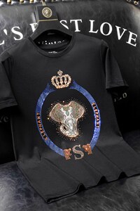 夏季套头短袖燙钻潮休闲圆领T恤亮片大码简欧QT4066-1-A8801-P60，男装T恤，电商A227B（原钱塘4066-1）