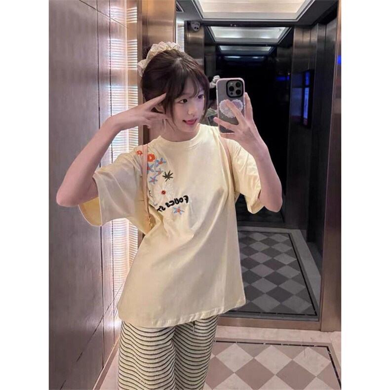 H0589-P35刺绣夏季宽松新款短袖t恤女图片