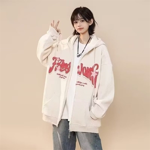 复古字母上衣外套男女春秋新款宽松连帽开衫青少年卫衣BB08 P65图片