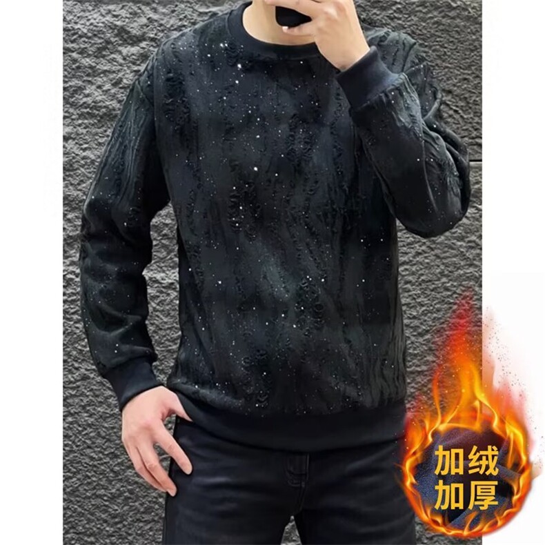 休闲长袖T恤男满天星卫衣设计宽松网红痞帅闪亮发光圆领打底衫潮图片