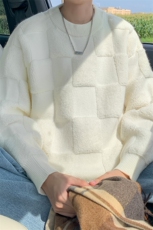 8XL-M特大码美式街头设计感毛巾绣格子毛衣男女情侣MY1204P50控68，男装针织衫/毛衣，电商D206-1