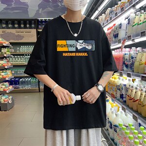 港风宽松大码火影卡卡西运动潮流短袖纯棉T恤男装打底衫T53-P22图片