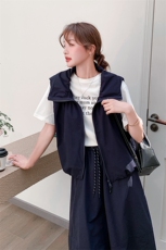 藏青色工装休闲套装裙女2025夏季新款韩系慵懒风马甲半身裙两件套，女装套装/套裙，2C316
