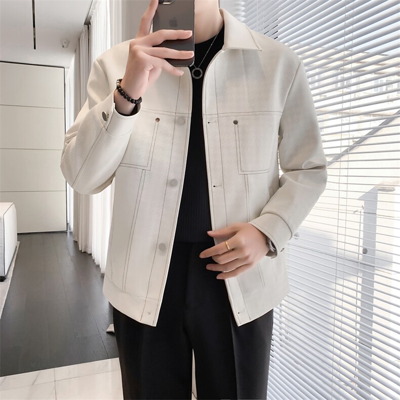 轻熟风~2024春季新款明线设计PU皮夹克休闲外套男 K355/P115图片