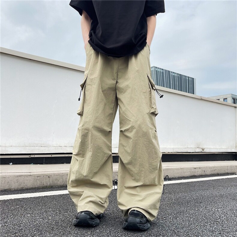 速干休闲伞兵裤男女夏季潮牌褶皱抽绳运动直筒工装裤MK987-P48,男装工装外套,星座1001-1