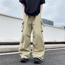 速干休闲伞兵裤男女夏季潮牌褶皱抽绳运动直筒工装裤MK987-P48，男装工装外套，星座1001-1