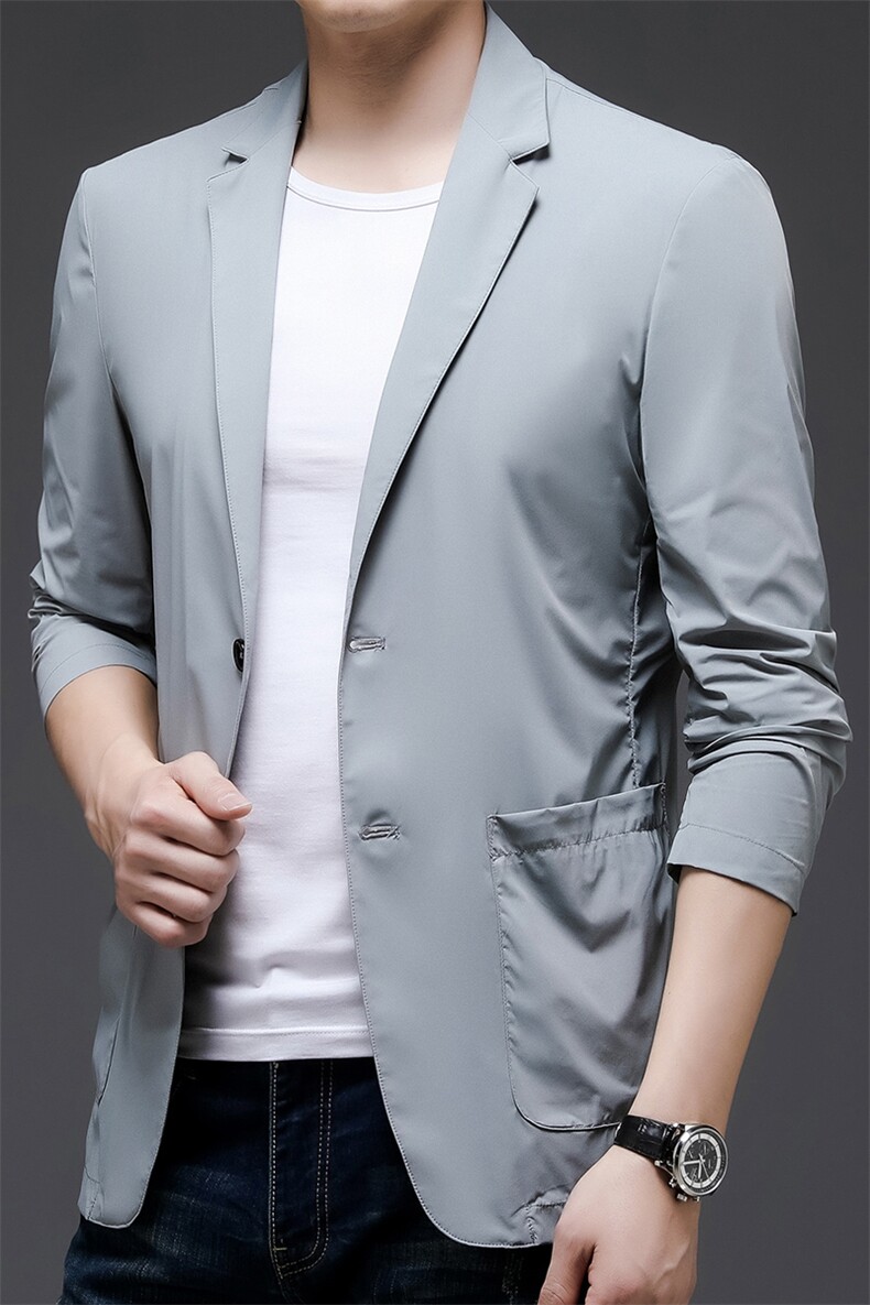 夏季新款男士商务休闲防晒服薄款上衣中青年百搭纯色长袖西服外套,男装西服,电商B212（原钱塘6029）