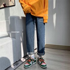 新款宽松直筒净版心电图ins潮牌牛仔裤X715NZ017P45控58，男装牛仔裤，星座715