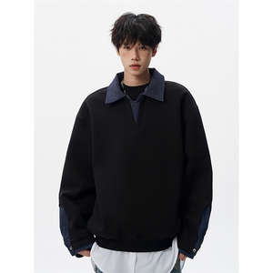8XL-M 美式拼接新款翻领高级感衬衫领运动上衣长袖卫衣男WY26P68图片