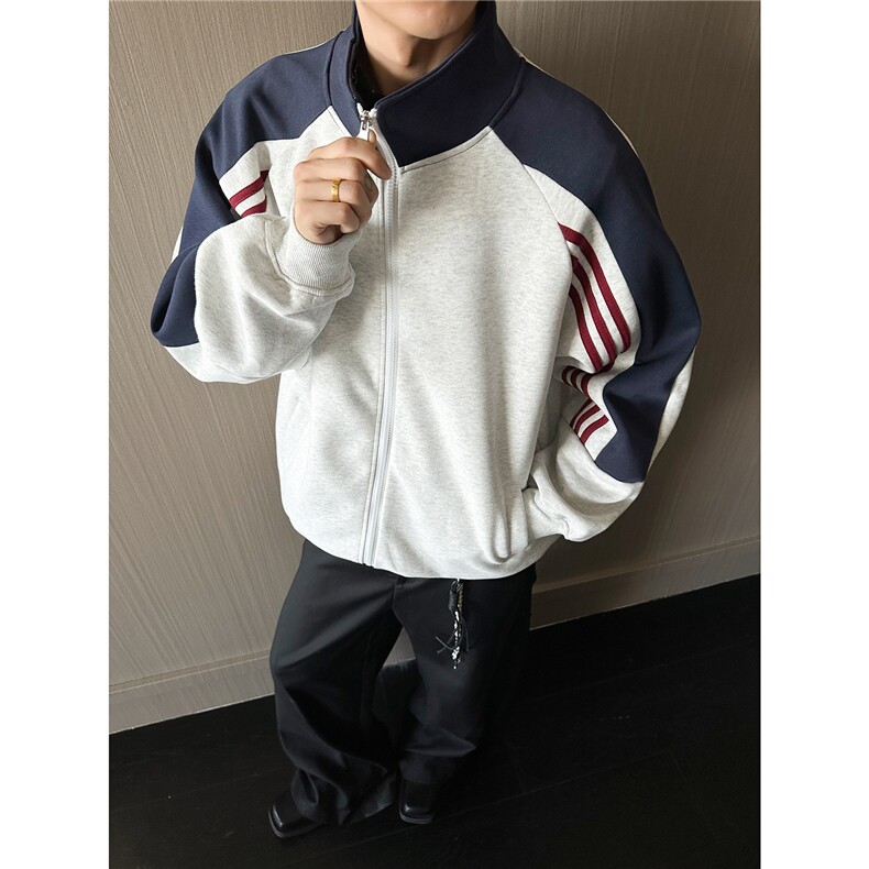 重磅全棉450克开衫立领撞色卫衣boxy短宽潮牌外套男装RH5362-P55,女装短外套,星座610B-1