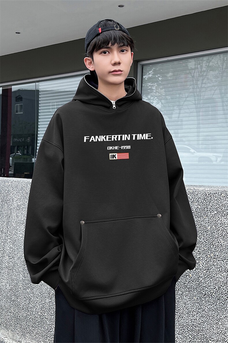 W966-P63M-6XL秋季美式重磅酷丝棉加绒加厚套头连帽拉链卫衣,男装卫衣,星座109-1