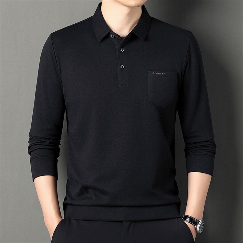 polo衫男士宽松休闲长袖翻领t恤秋季修身大码时尚商务体恤上衣服,男装T恤,电商B212（原钱塘6029）