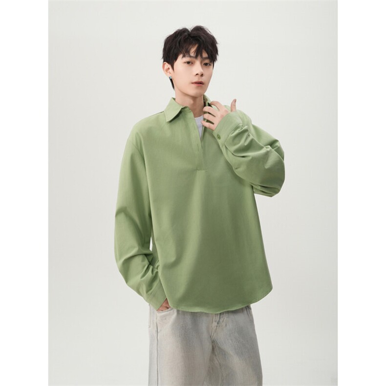 现货港风纯棉套头翻领长袖衬衫POLO衫男潮XZ608-CS2501-P40控68,男装Polo衫,星座608(原A046)