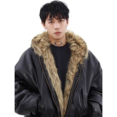 加绒加厚冬男连帽皮棉袄保暖座山雕两面穿棉衣皮外套MY888P135，男装棉衣，星座1013-1