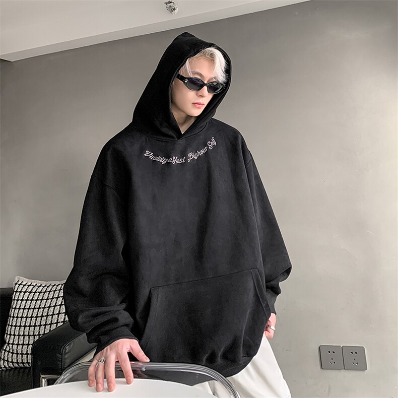 港风大码刺绣麂皮绒袋鼠兜套头连帽卫衣男XZ213-JPR204-P45控68,男装卫衣,星座213