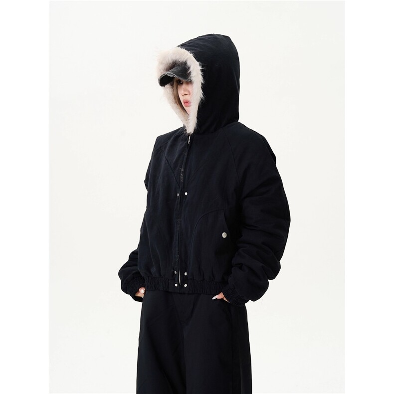 网图美式短款毛领棉衣棉服男女冬季加厚情侣外套,男装棉衣,星座410-7