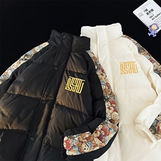 特批70冬季小熊刺绣印花宽松加厚连帽保暖校园情侣外套MY0069，男装棉衣，电商A128