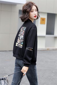 太空棉棒球服外套女2022春秋新款韩版宽松印花上衣洋气百搭短外套图片