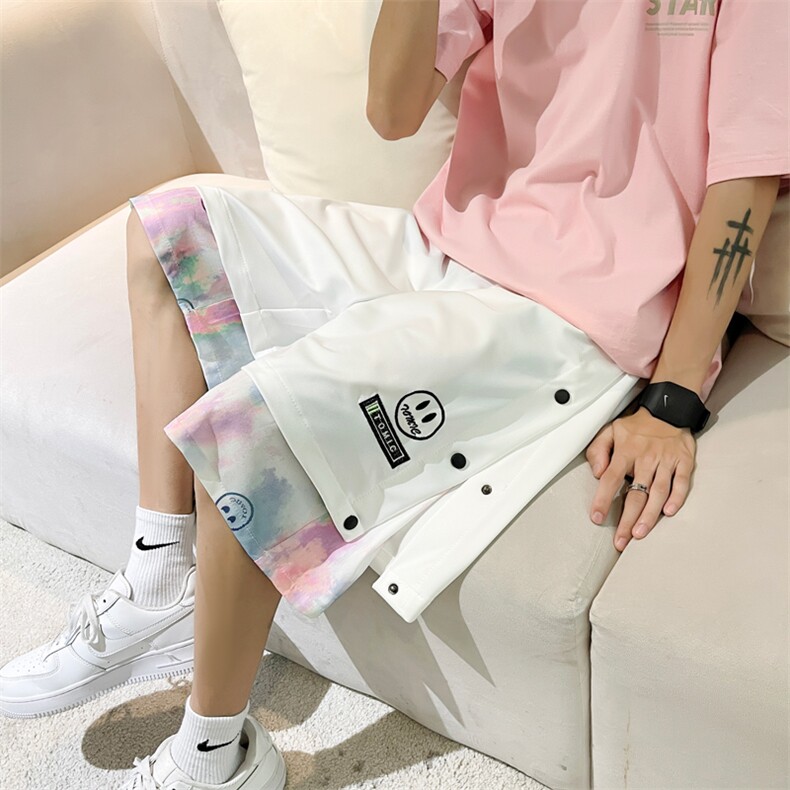 港风大码宽松笑脸刺绣假两件排扣五分裤M-5XL-DK888-P45，男装牛仔裤，星座417-1（原电商B245）