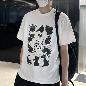 816B-T1039-P40 情侣！猫咪t恤纯棉宽松ins韩慵懒男女图片