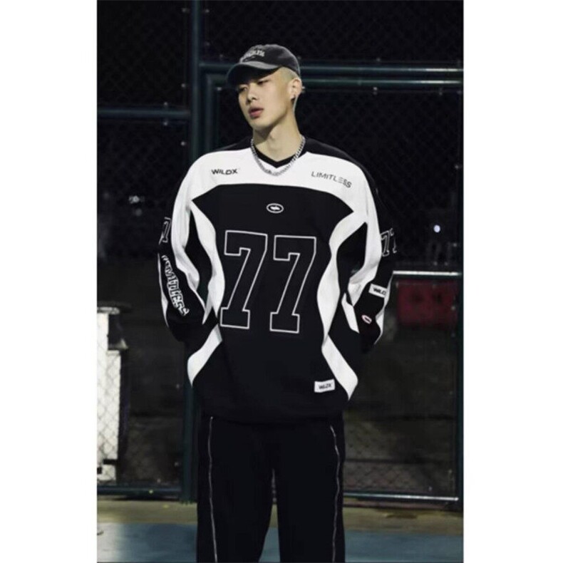 2026春季新款港风美式拼色贴布刺绣套头卫衣夹克男潮JK1419-P68,男装夹克,星座313A(原308A-2)