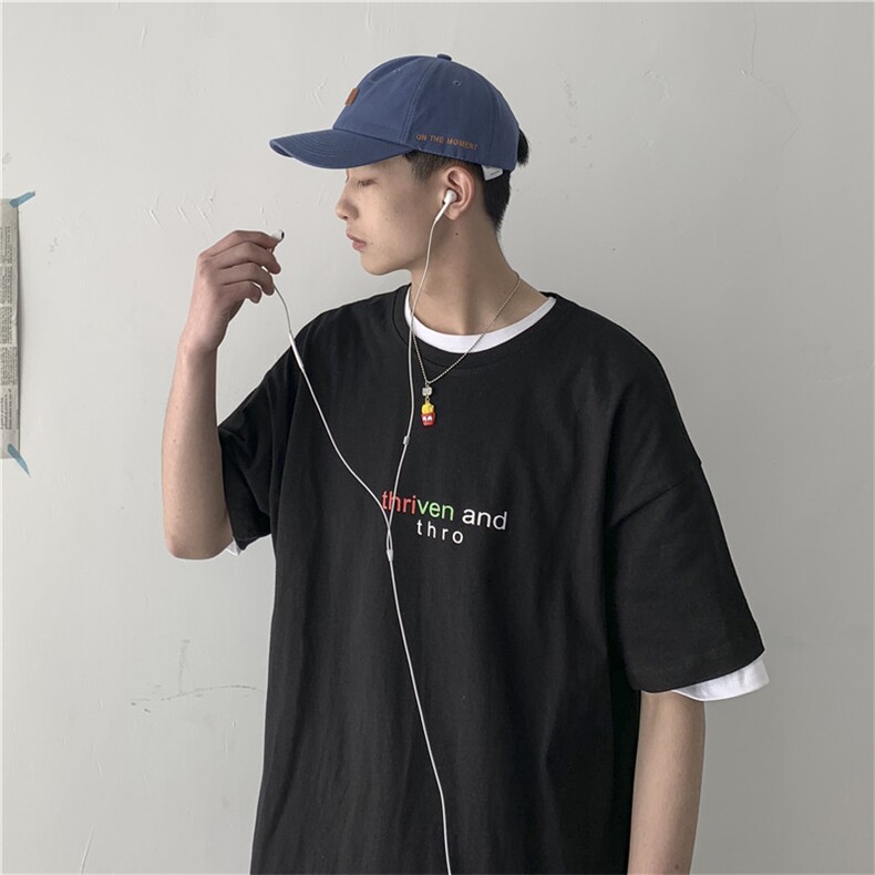 714-3-T090男新款港风日系男宽松棉麻落肩体恤情侣短袖n，男装T恤，星座714-1