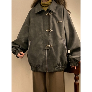 中性风黄底夹克女大码夹克男水洗雪花皮衣女JK8741P130控168图片