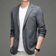 春季2023年翻领长袖口袋中年上衣时尚单排扣西服AJY218，男装西服，钱塘6003（原4033）