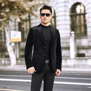 新款男士秋冬新款休闲西服商务小西装金丝绒6815P180图片