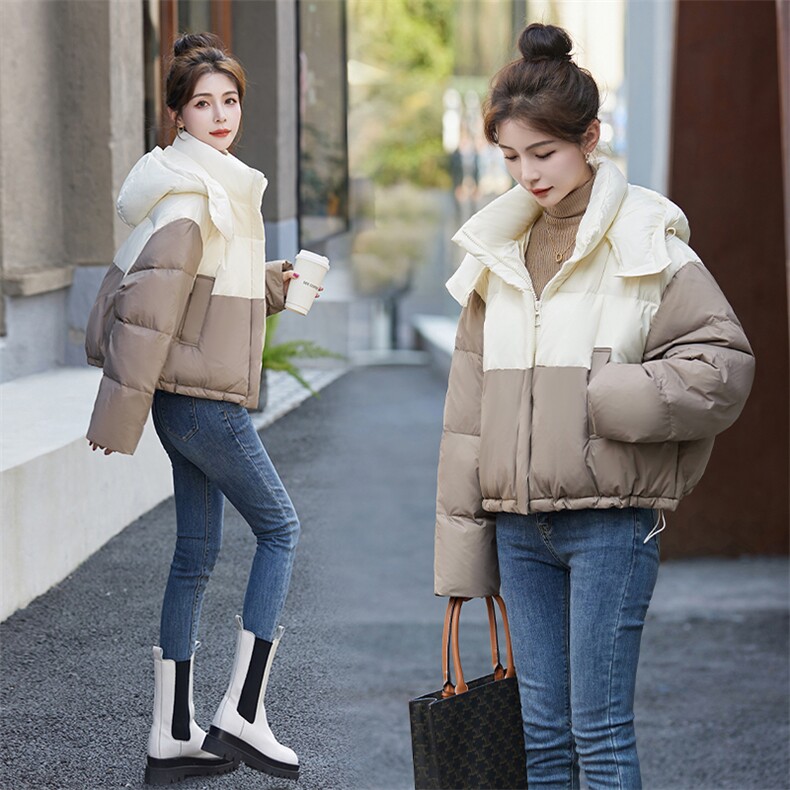 现货羽绒服女2024年冬季新款女装时尚休闲拼接撞色冬季保暖外套，女装羽绒服，关键词
