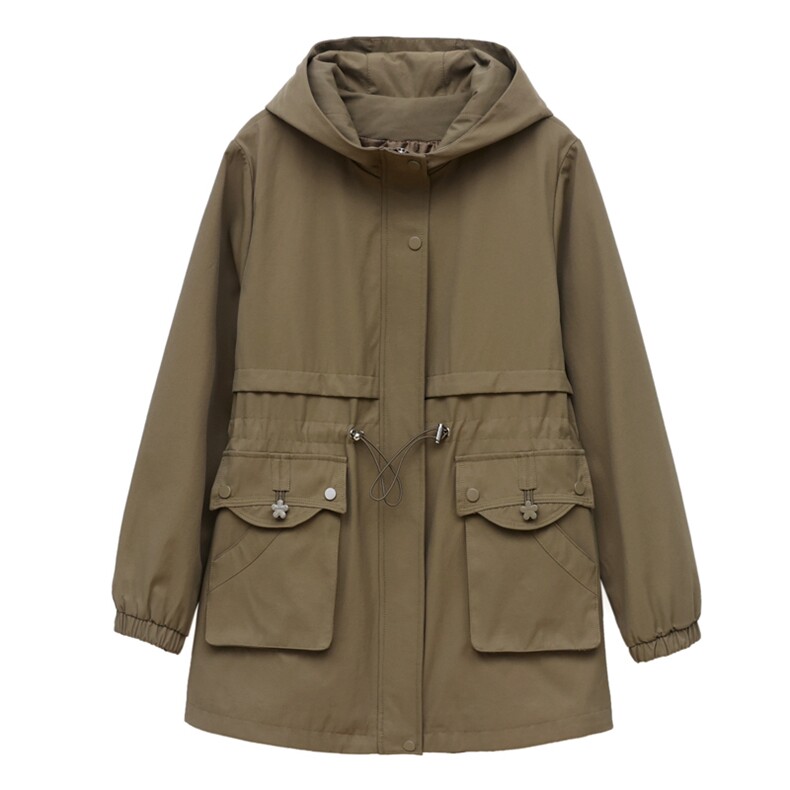 2024年春季新款纯棉风衣女连帽韩版收腰显瘦气质百搭外套女中长款,女装风衣,简韵佳