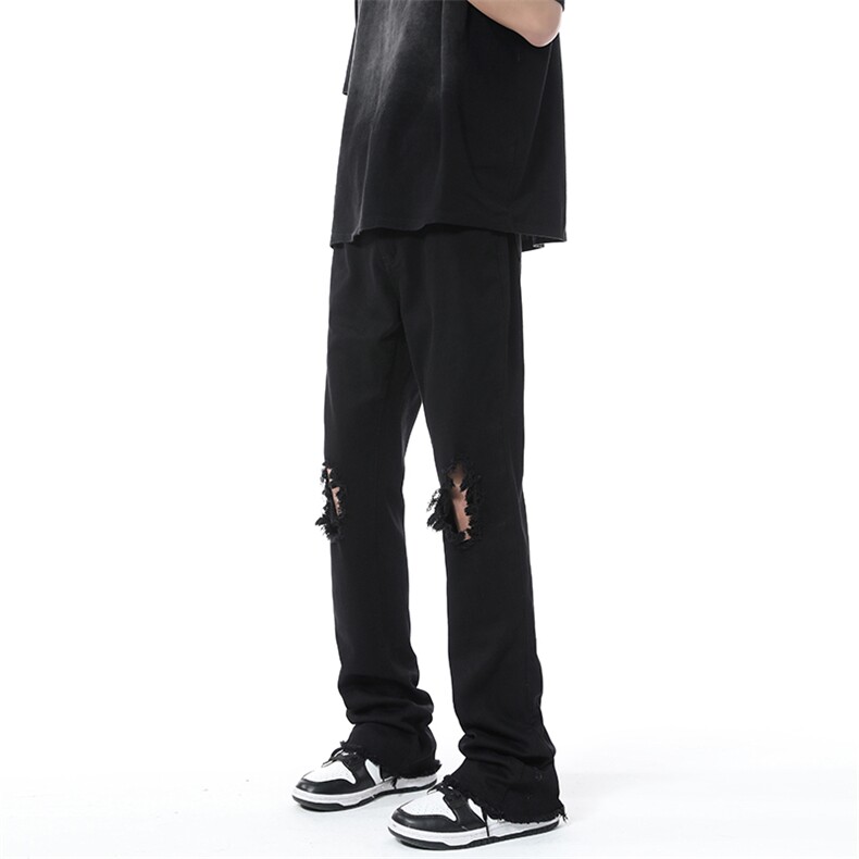 高街美式弹力破洞牛仔裤微喇叭B342-K7033-P55控78,男装牛仔裤,电商B342