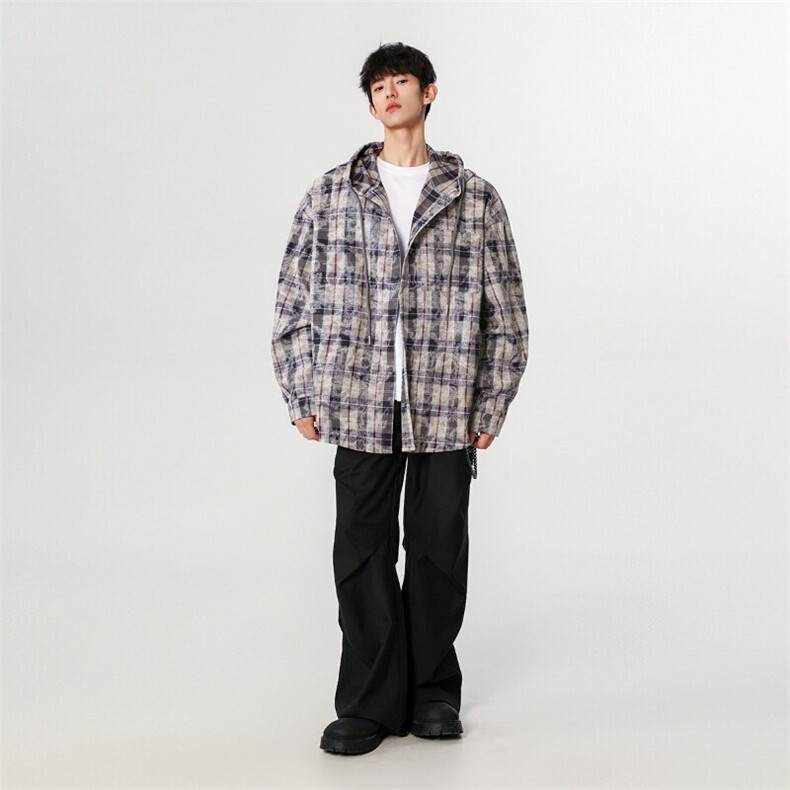 美式连帽格子衬衫男长袖春季宽松休闲外套衬衣812-CY553-P68,男装衬衫,星座812