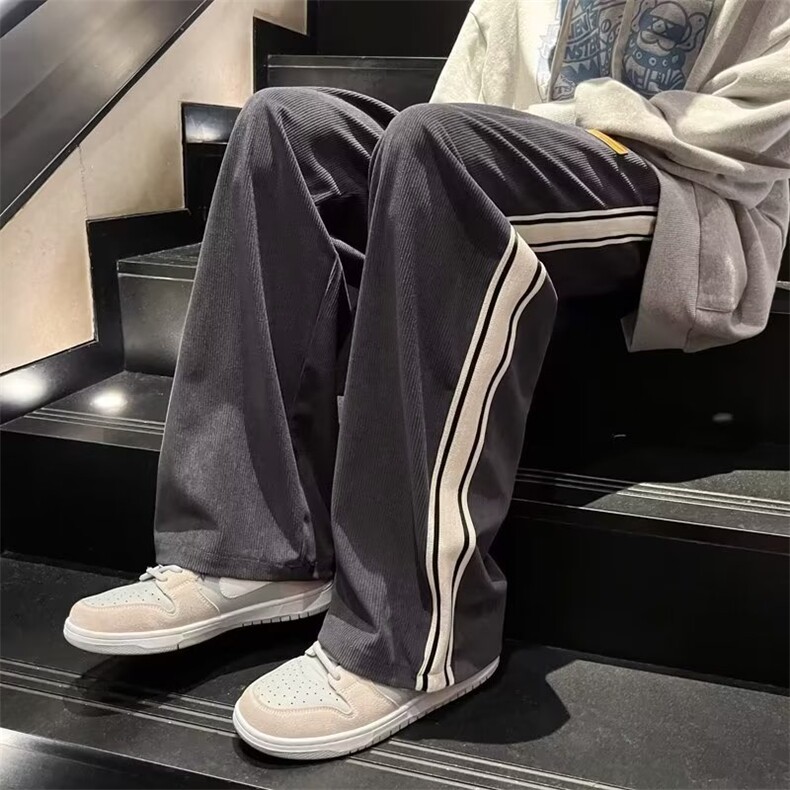 秋款男灯芯绒裤条纹拼接贴标直筒宽松长裤h334P35,男装休闲裤,星座1013-1