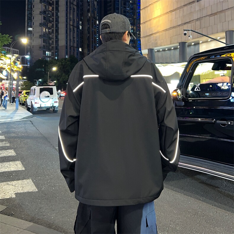 潮牌反光防水外套秋冬款户外软壳冲锋衣夹克JK0222-P93,男装夹克,星座308B-2