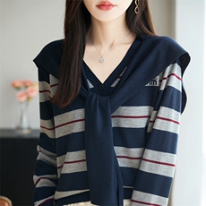 2025年秋季时尚百搭通勤简约休闲披肩开衫条纹，女装针织衫/毛衣，恒旺羊绒