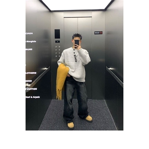 网图老钱风亨利领毛衣男秋冬季美式复古排扣针织衫MY5010-特P55图片