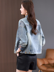 2025早春新款刺绣复古立领新中式国风复古牛仔外套女装高级感上衣，女装短外套，靓衣阁