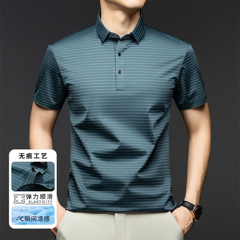 夏季高端男士条纹短袖衫翻领POLO衫休闲商务休闲都市男装图片