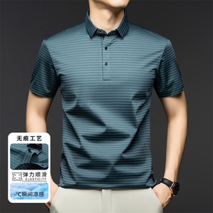夏季高端男士条纹短袖衫翻领POLO衫休闲商务休闲都市男装图片