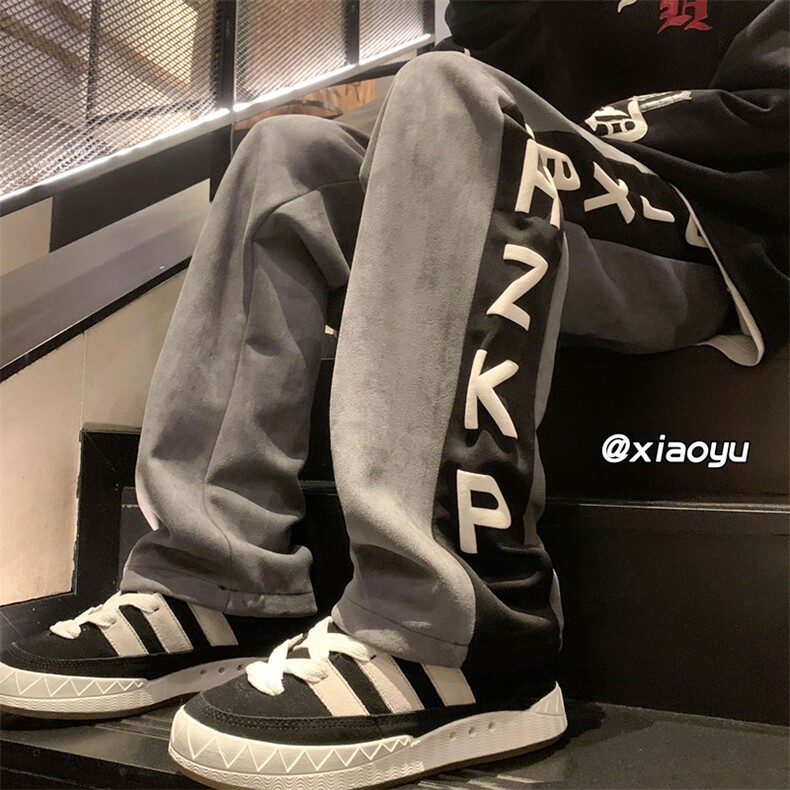 XZ616秋冬季新款麂皮绒发泡字母休闲拖地裤TY420P55控68,男装休闲裤,星座512A（原616）