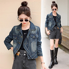 现货可推2024春装新款气质不规则设计水洗牛仔短款百搭外套女，女装牛仔外套，时尚风爆