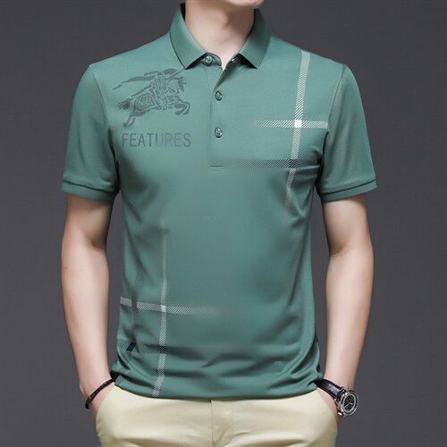 冰丝短袖T恤男纯色翻领Polo2023夏季新品中青年衫宽松潮流男士图片