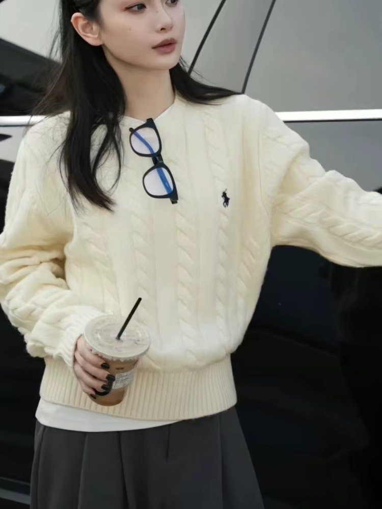 2025年夏季常规款落肩袖针织套头单件长袖POLO领时尚百搭女士图片