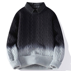 84599-特P80秋冬新款休闲毛衣男针织打底衫假两件衬衫领外套，男装针织衫/毛衣，电商D310B