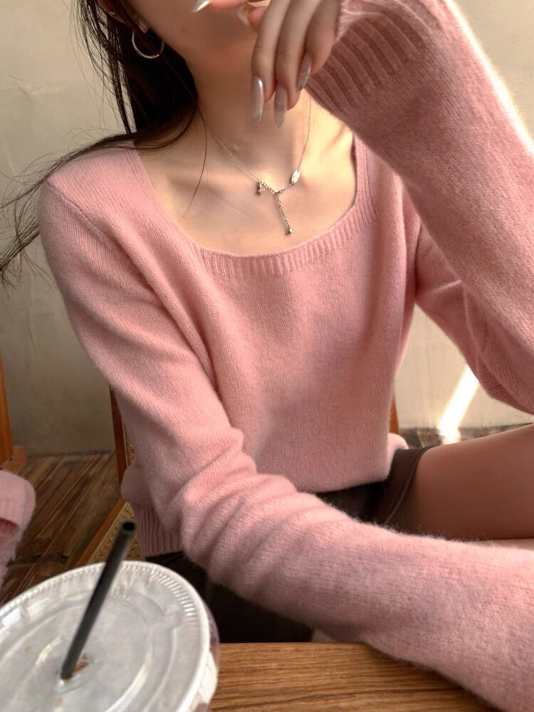 圆领羊毛衫女宽松软糯慵懒风羊毛纯色短款打底衫,女装羊毛衫,思途羊绒