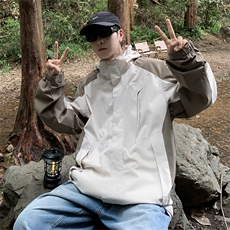 秋季潮牌外套男士拼接宽松百搭连帽冲锋衣夹克休闲棒球服CF76-P68，男装夹克，星座1008