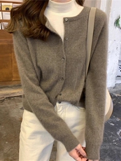 时尚百搭女士秋冬羊毛针织开衫简约休闲显瘦红色毛衣外套，女装羊毛衫，尚可儿羊绒
